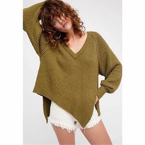 Free People West Coast Green Asymmetrical Pullover Sweater